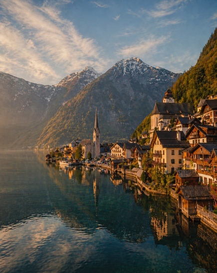 Avusturya'daki Hallstatt göl kenarı köyü